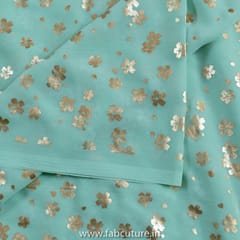 Sea Green Color Georgette Foil Printed Fabric