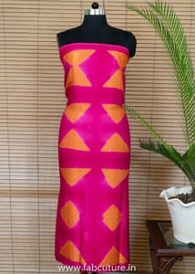 Magenta With Orange Gajji Silk Clamp Dyed Fabric 2.5 Metre Piece