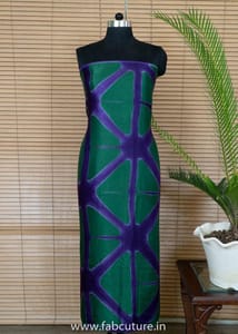 Purple With Green Gajji Silk Clamp Dyed Fabric 2.5 Metre Piece