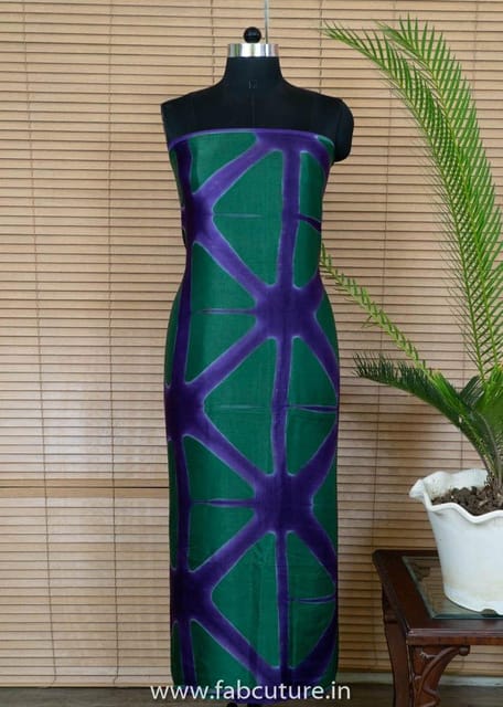 Purple With Green Gajji Silk Clamp Dyed Fabric 2.5 Metre Piece