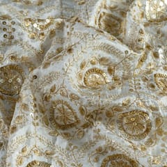 White Dyeable Uppada Embroidered Fabric