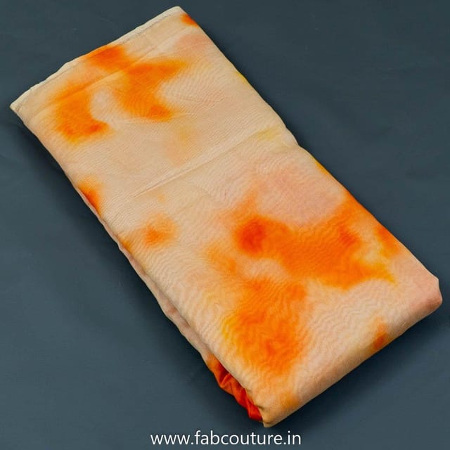 Peach Color Chanderi Silk Tie Dye Digital Printed Fabric