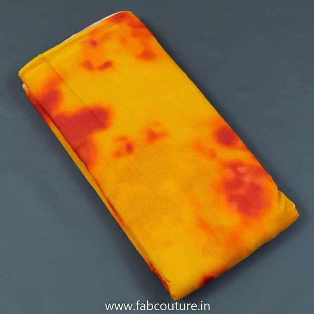 Yellow Color Chanderi Silk Tie Dye Digital Printed Fabric