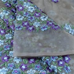 Beige Color Organza Mauve Embroidered Fabric