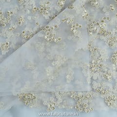 White Dyeble Net Embroidered Fabric