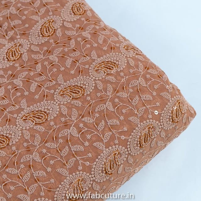 Beige Color Georgette Embroidered Fabric