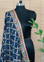 Blue Chinon Chiffon Embroidered Dupatta