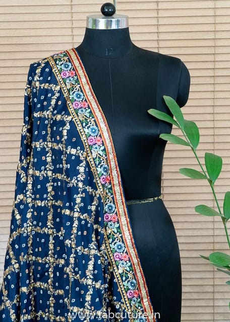 Blue Chinon Chiffon Embroidered Dupatta