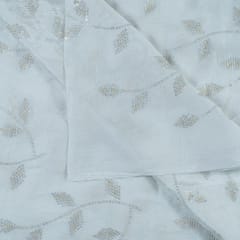 White Dyeable Chinon Chiffon Sequins Embroidered Fabric