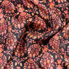 Black Korian Satin Silk Digital Printed Fabric