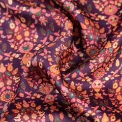 Wine Korian Satin Silk Digital Printed Fabric