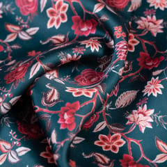 Teal Green Korian Satin Silk Digital Printed Fabric