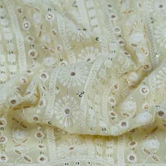 Lemon Color Georgette Thread Embroidered Fabric