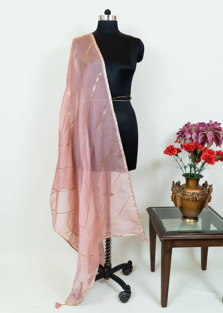 Pink Color Crush Art Tissue Silk Hand Embroidered Dupatta