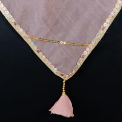 Pink Color Crush Art Tissue Silk Hand Embroidered Dupatta