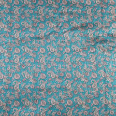 Firozi Color Chanderi Zari Digital Printed Fabric