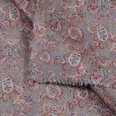 Beige Color Chanderi Zari Digital Printed Fabric