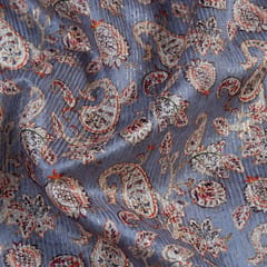 Grey Color Chanderi Zari Digital Printed Fabric