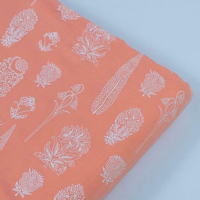 Peach Cotton Amaya Khadi Printed Fabric