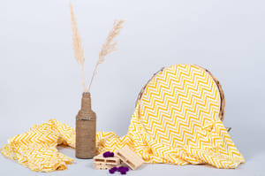 Yellow  Colorbase Pure Muslin with mustard stripes Printed Fabric