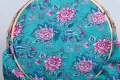 Blue  Color base Pure Muslin with pink flowers Printed Fabric