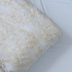 White Dyeable Organza Thread Sequins Embroidered Fabric