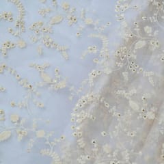 White Dyeable Organza Thread Sequins Embroidered Fabric