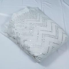 White Dyeable Georgette Faux Mirror Embroidered Fabric