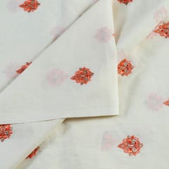 Orange Color Cotton Embroidered Fabric