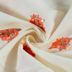 Orange Color Cotton Embroidered Fabric