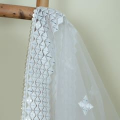 White Dyeble Net Embroidered Dupatta