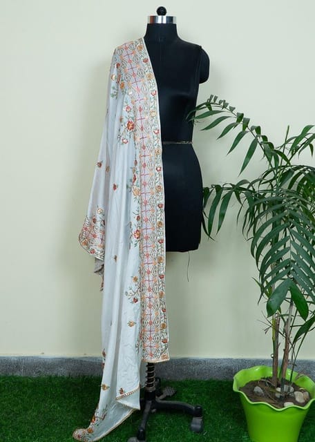 White Dyeable Chinon Chiffon Embroidered Dupatta (2.5 Mtr Piece)