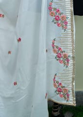 White Dyeable Georgette Embroidered Dupatta