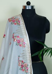 White Dyeable Georgette Embroidered Dupatta