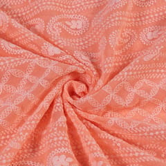 Peach Color Georgette Chikan Embroidery fabric