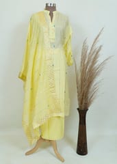 Lemon Muslin Shirt With Shantoon Bottom And Muslin Print Dupatta