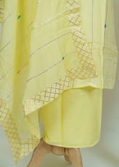 Lemon Muslin Shirt With Shantoon Bottom And Muslin Print Dupatta