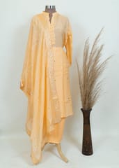 Peach Muslin Shirt With Shantoon Bottom And Muslin Print Dupatta