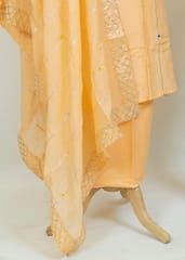 Peach Muslin Shirt With Shantoon Bottom And Muslin Print Dupatta