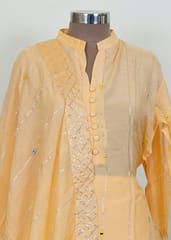 Peach Muslin Shirt With Shantoon Bottom And Muslin Print Dupatta