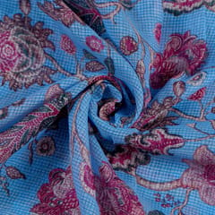 Sky Blue Color Kota Digital Printed Fabric