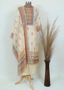 Cream Color Voil Printed kurta And Dupatta With Plain Pant