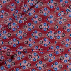 Red Color Kantha Dobbi Ajarakh Printed Fabric