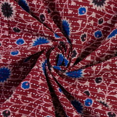 Red Color Kantha Dobbi Ajarakh Printed Fabric