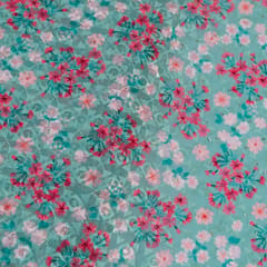 Sea Green Georgette Embroidered Fabric Print