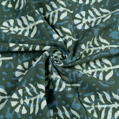 Green Color Cotton Cambric Batik Printed Fabric