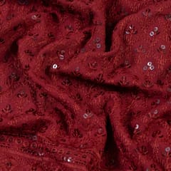 Maroon Color Rayon Chikan Embroidered Fabric