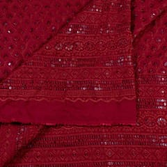 Maroon Color Rayon Chikan Embroidered Fabric