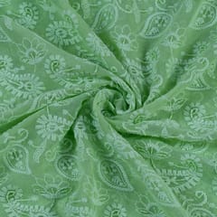 Pista Green Color Gerogette Chikan Embroidered Fabric With Sequence