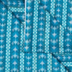 Sky Blue Muslin Zari Strips With Digital Print(1.50Mtr Piece)